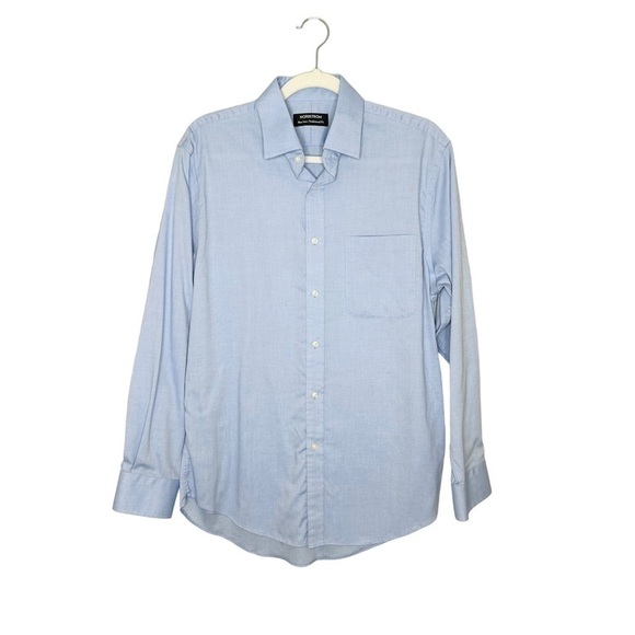 NORDSTROM Men's 15 32/33 Traditional Fit Non-Iron Button Down Shirt Blue - Picture 2 of 6